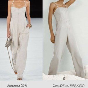 Zara stone Faux leather cream beige jumpsuit blogger fav size M